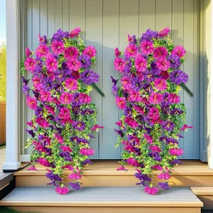 2 pcs Artificial Flowers for Outdoor Decoration,Faux Daisy Flowers for Fall Decor,Realistic Eucalyptus Leaves Silk Mums Fake Plants for Garden Pot,Front Porch,Courtyard,Patio,Lawn