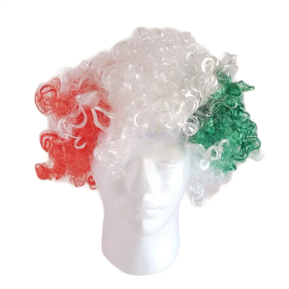 Mexico & Italy Flag-Inspired Afro Wig - Red, White & Green, Unisex, Made of Synthetic Material, Ideal for Party and Cosplay Events