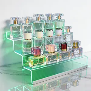 12 IN Clear Acrylic Display Riser Shelf with LED light,3 Tier Display Step Shelves Holder, Perfume Cologne Organizer Holder,Pops Toys Figures, Clear Cupcake Riser, Dessert Shelf, Decoration on