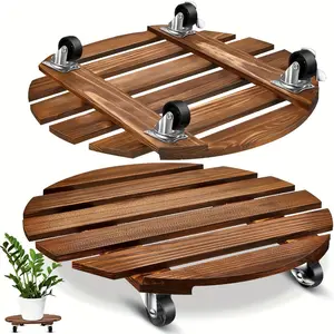 Heavy-Duty Wooden Plant Caddy with Lockable Wheels - Rolling Plant Stand for Indoor/Outdoor, Ideal for Large Potted Plants, Garden Accessories