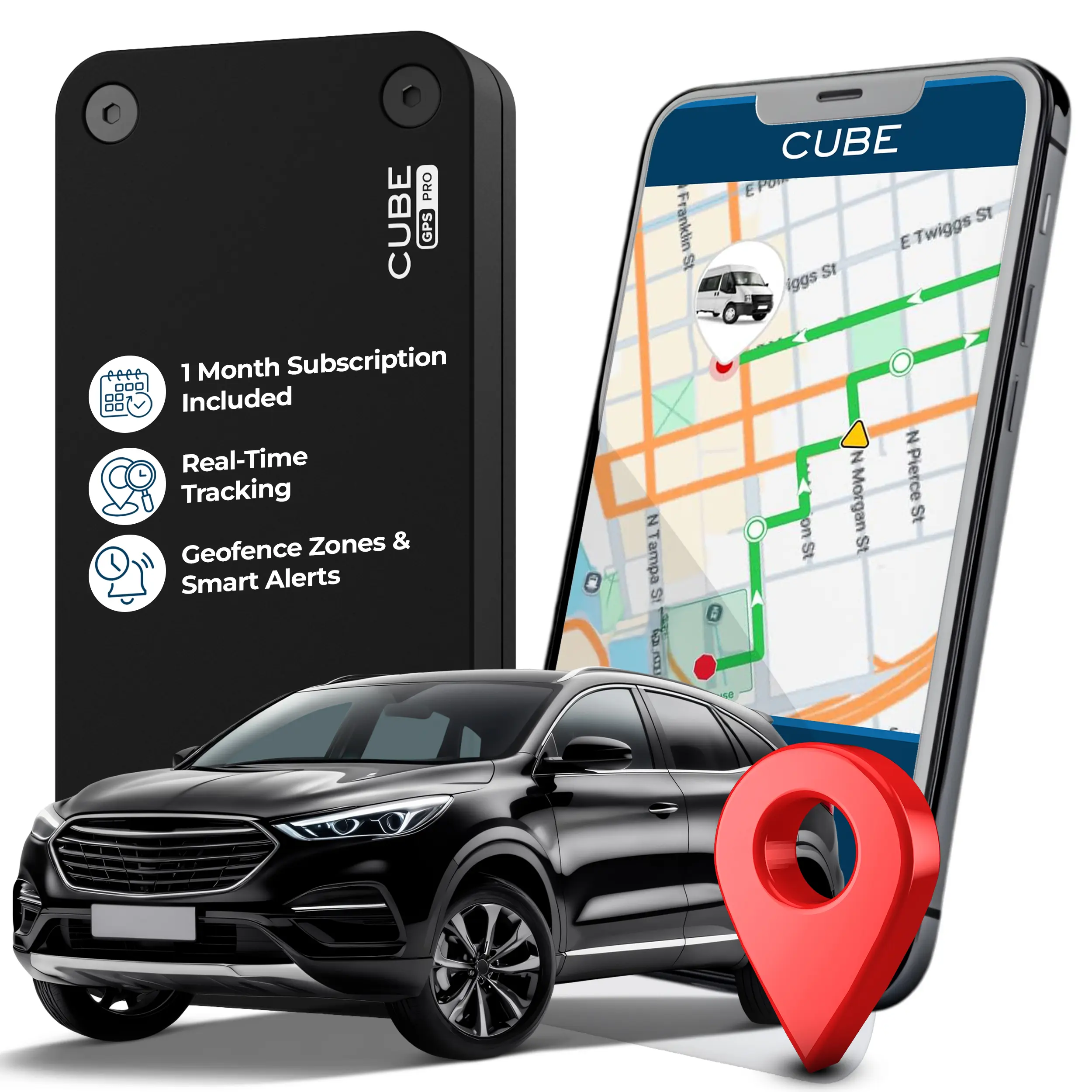 Cube Pro GPS Tracker for Vehicles, Cars, Fleets - Built-in 1-Year Battery, IP67 Waterproof, Real-Time, Hidden Magnetic, iOS & Android Compatible, Mini Invisible Waterproof Gps Trackers, Trackable Gps Track