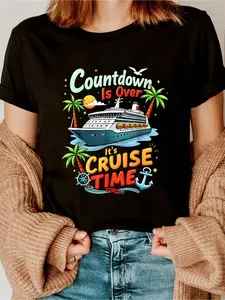 Cruise 2025 Family Cruise 2025 Couple Outfits Friends T-Shirt Printed T-Shirt, Short-Sleeved Crew Neck Casual Top, Suitable For All Seasons, Women's Wear