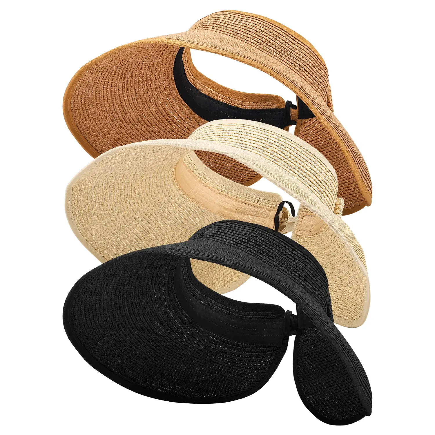 [Summervibes] A Set of 3 Pcs Foldable Straw Sun Visor Hats for Women,Wide Brim Ponytail Summer Beach Hat,Protect Your Skin Easily,Ideal for Outdoor Camping,Travel,Father's Day Gift,Hand Tools Kits