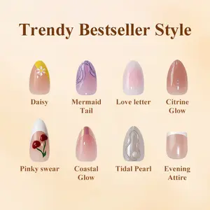 BTArtbox French Tip Press On Nails - Lamp-Curable Blush Red Almond Press On Nails with Glue for Women, Silver Outline Soft Gel Glue On Nails in 15 Sizes - 30 Stick On Nails Kit, Lolita Razor