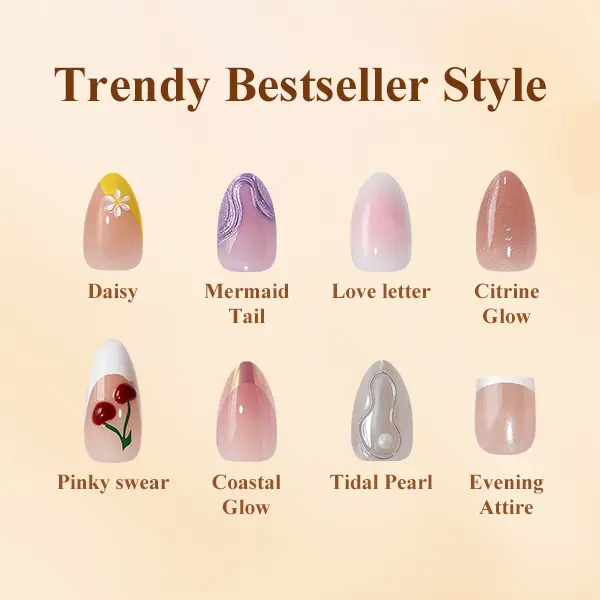 BTArtbox French Tip Press On Nails - Lamp-Curable Blush Red Almond Press On Nails with Glue for Women, Silver Outline Soft Gel Glue On Nails in 15 Sizes - 30 Stick On Nails Kit, Lolita Razor