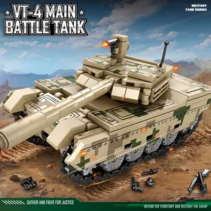 301pcs Vt-4 Tank Vehicle Building Blocks Toy, Moving Gun Tower, Adjustable Tracks, Educational Puzzle Toys for Kids