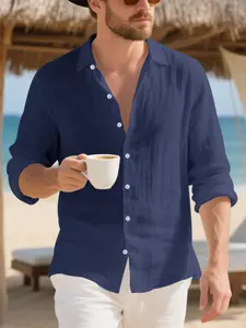 Men's Linen Hawaiian Shirt, Casual Long Sleeve Button-Down Shirt for Daily Wear, Loose Fit Comfortable Summer War