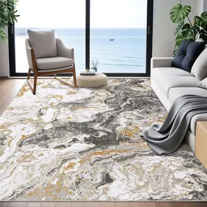 GAOMON 9*12ft Grey Modern Marble Runner, Washable Kitchen Rug Abstract Marble Pattern, Non Slip