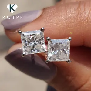Gra Certified 0.6/1/2/6carat Princess Cut Moissanite Diamond Stud Earrings for Women Men 925 Sterling Silver Square Ear Studs
