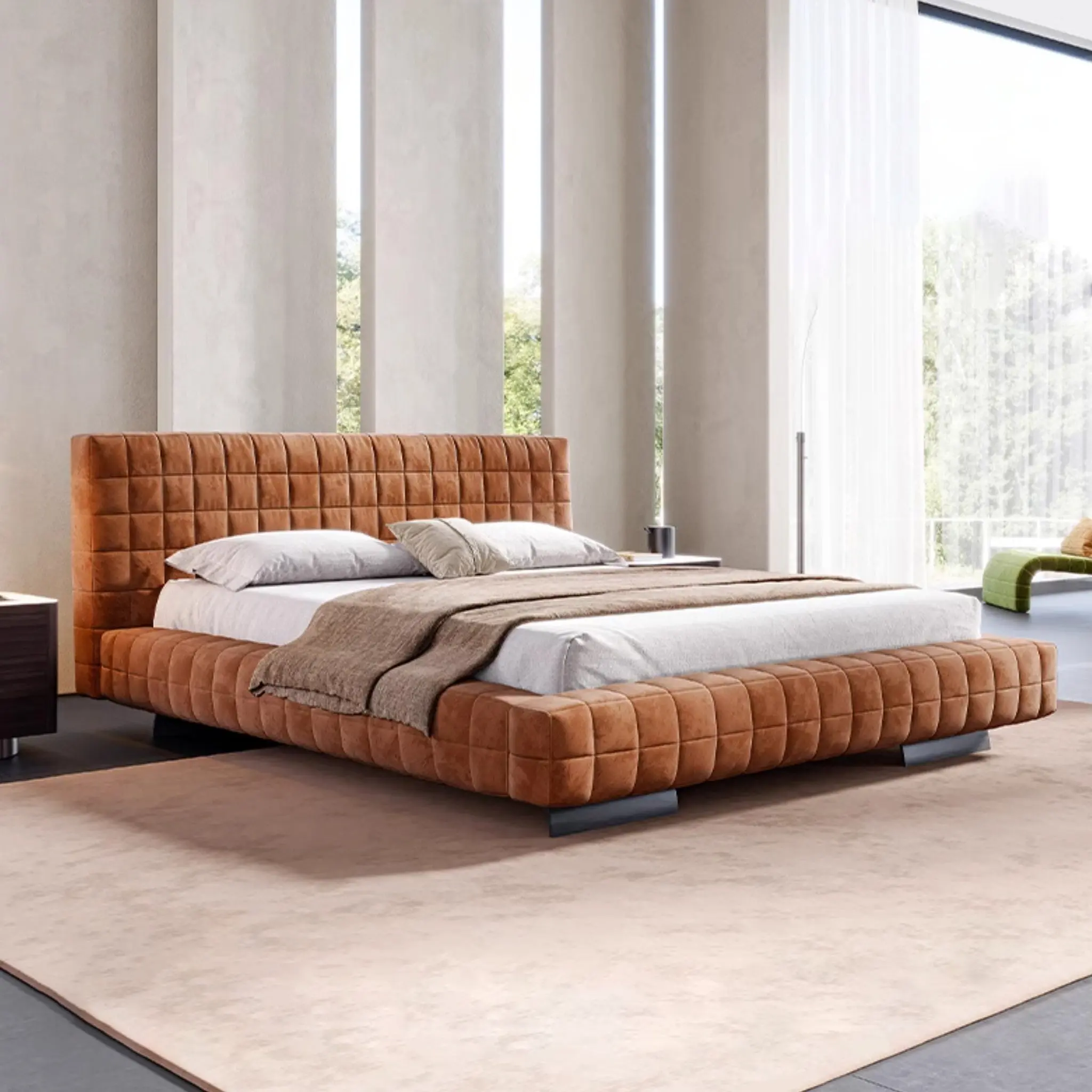 Luxury Velet Upholstered Bed Frame with Tufted Headboard