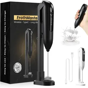 | Rechargeable Milk Frother Handheld with Stand | Electric Frother Mixer | Foamer for Coffee, Cappuccino, Latte, Matcha | 2 Speed Adjustable | Portable Type-C   | (Black)