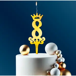 NUMBER '8' Food-Safe Gold Cake Topper Candle – Elegant and Reusable Decoration for Birthdays, Astrology-Themed Parties, and Celebrations