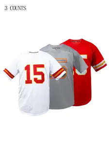 Men's Chief 15 Rugby Jersey, V Neck Comfortable Breathable Sportswear, Embroidered Loose Short Sleeve Football Jersey, Unisex Outdoor Sportswear, Breathable Athletic Top, Athletic Workout Tops