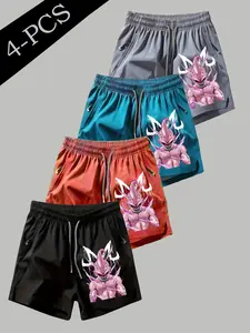 4 Piece Set American Anime Shorts, Anti-Trend Fashion, Dragon Ball Fanatics, Muten Roshi Form Print, Quick-Dry Breathable Fabric, Unisex