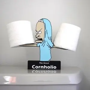 Cornholio Toilet Paper Holder with Character Design and "The Great Cornholio" Label