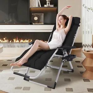 Folding Zero Gravity Lounge Chair with Removable Cushion, Portable Reclining Patio Chair for Camping, Garden, Poolside & Home – Black/Grey