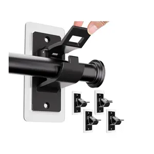 4 Pack Self Adhesive Rod Brackets, No Drill Needed Curtain Rod Holders, Nail Free Stick on Curtain Rod Hooks, Curtain Hangers for Bathroom, Bedroom, Livingroom, Hold up to 20lbs on Smooth Surface