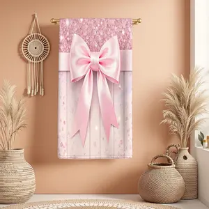 1Pc Glamorous Pink Bow on Glittery and Wooden Bathroom Hand Towel Bath Towel, Multiple Size Microfiber Towel, Ultra-Soft Quick Dry and Absorbent Polyester Large Bath Towel, Unique Home Decorative Kitchen Towels, Fe