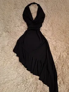 Elegant Sexy Backless Asymmetrical Ruffle Dress, Formal Knitted Light Gown Style, Comfortable Fit, Perfect for Parties and Events