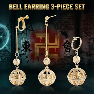 [Earrings and Ear Studs Set] Bell Earrings Ear Studs Ear Clips Tokyo Revengers Earrings Kazutora Hanemiya Same Style Peripheral Cosplay Costume Accessories