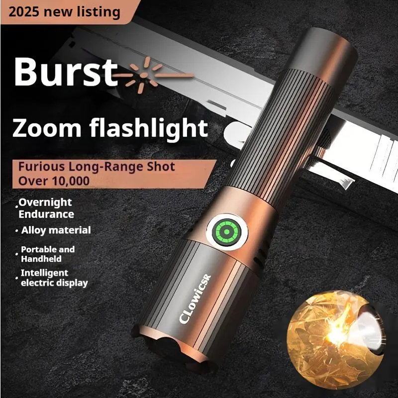 High Lumen Rechargeable Tactical Flashlight - 2000 Lumens, 1600 FT Beam Distance, Aircraft-Grade Aluminum, Zoomable, USB Rechargeable, Adjustable, for Outdoor Camping & Emergency Survival Gear, High Lumen Flashlight, Adjustable Tactical Flashlights