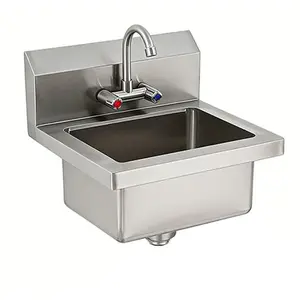 Heavy-Duty Commercial Hand Sink Stainless Steel with Swivel Faucet, Wall Mount & Drop-in Design, 3-Side Backsplash & Complete Drain Kit, Ideal for Restaurant Kitchen Bar Garage, Rectangular, Rustproof