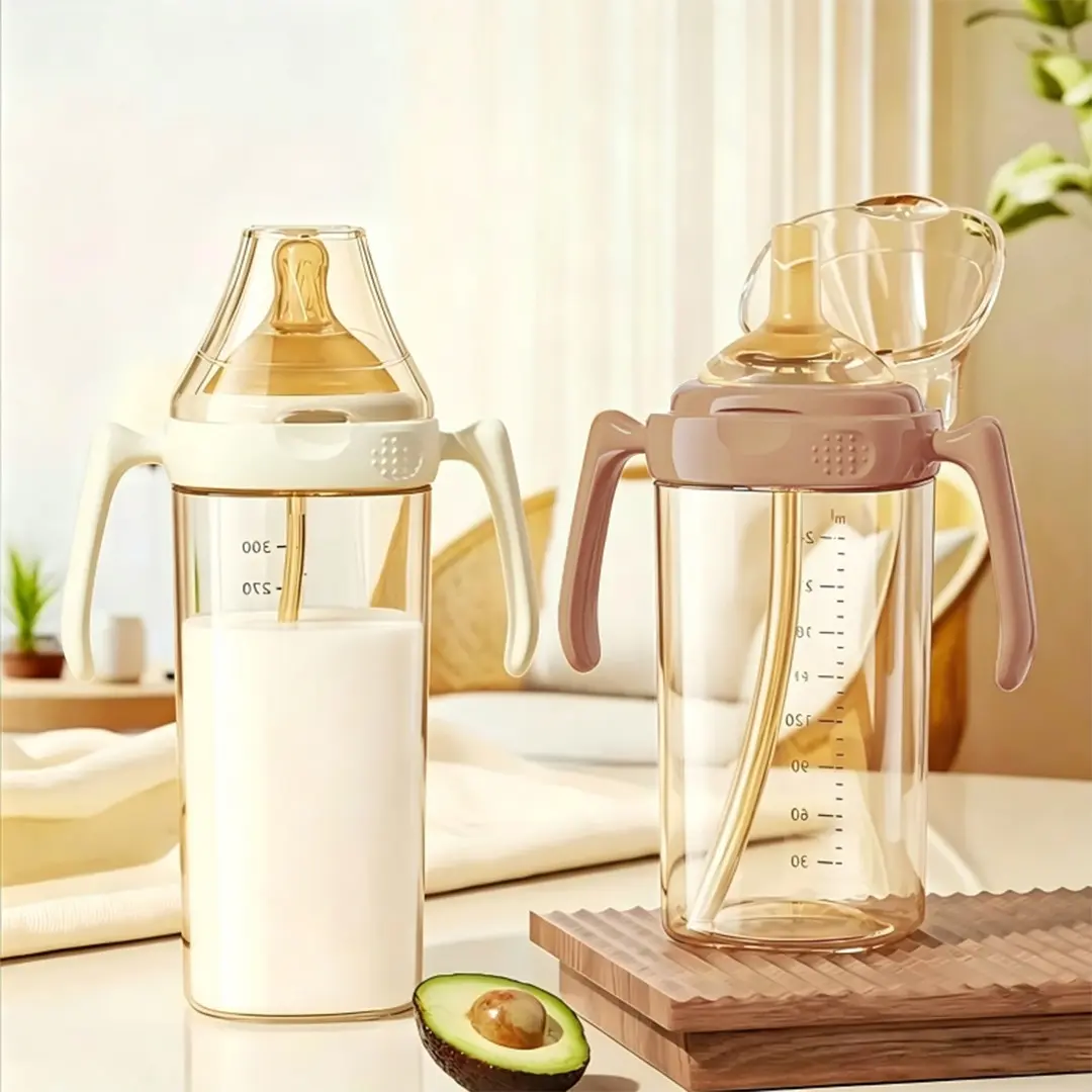 240ML/8oz 2-In-1 Elegant Square-Shaped Ppsu Baby Feeding Bottle Set, Weighted Straw & Handle, Baby Bottle, Straw Cup, Drinking Bottle, Toddler Bottles
