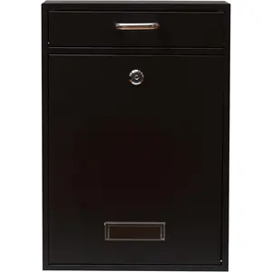 Wall Mounted Locking Vertical Dropbox Mailbox - Safe and Secure (Large) | Made with Galvanized Steel (Black)