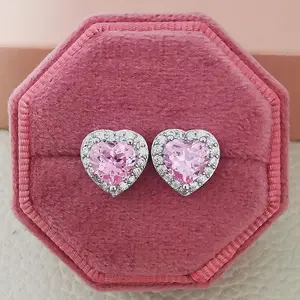 Women's cubic zirconia stud earrings, heart-shaped hypoallergenic earrings, suitable for girls, gift for women's earring jewelry