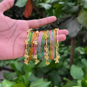 Kashmiri Ghunghroo Bangles Set, 2.2 Size, 16-Piece Traditional Rainbow Multicolour Bangles