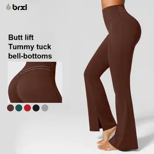 BRXL High-Waisted Flare Yoga Leggings Women's Sports Flare Pants Fitness Wear with Pockets Seamless Front Flare Yoga Pants Suitable for Gym Outdoor and Casual Exercises Elastic High-Waisted Design #OutdoorFun #HolidayWarmUp-1