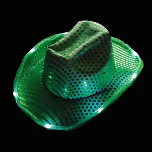 23" Adults Light-Up Green Sequin Polyester Cowboy Hats - 6 Pc.