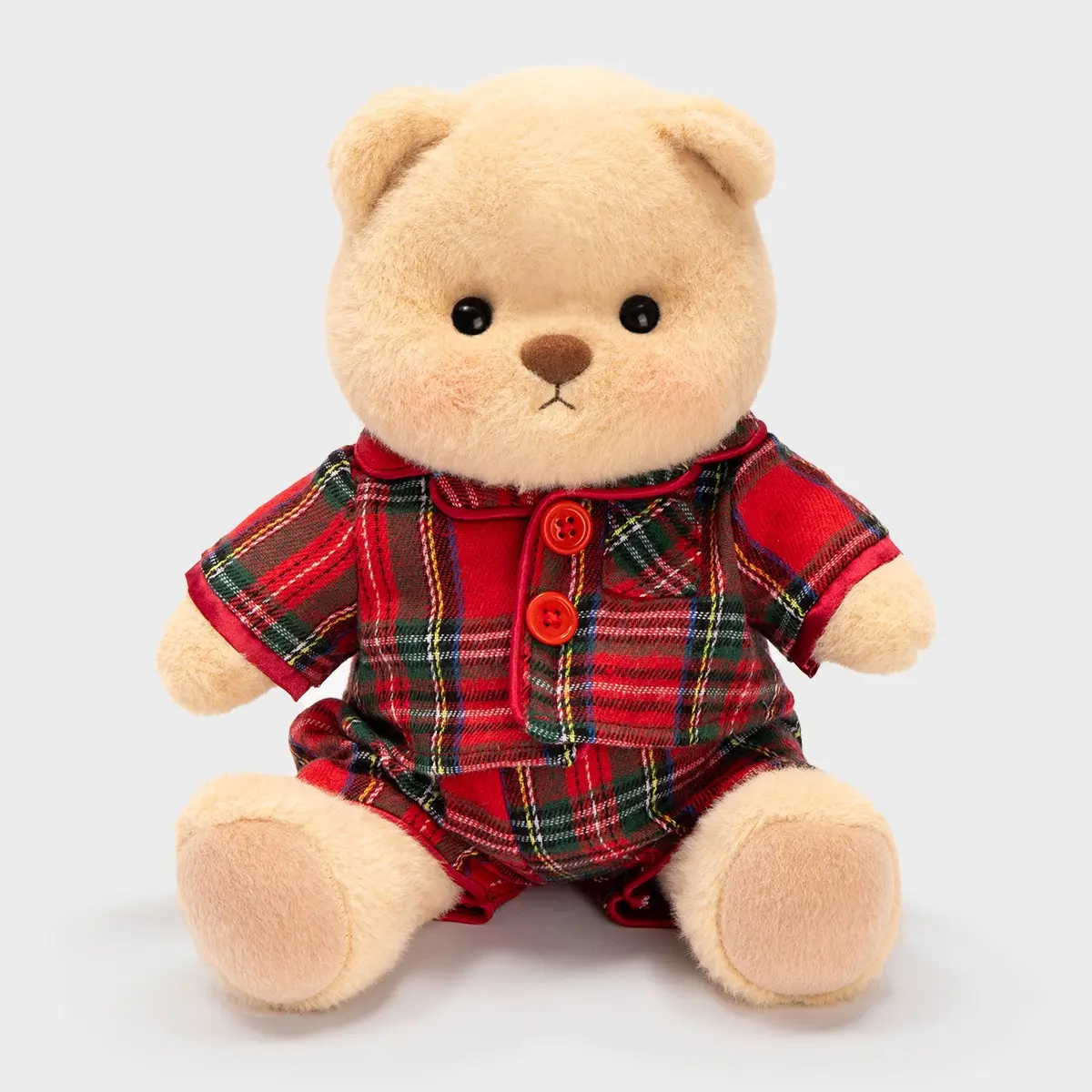 Getahug Christmas Red-Green Plaid Wear Jointed Teddy Bear Stuffed Animal - Handcrafted Jointed Doll, Soft Stuffed Doll with Movable Parts, Ages 6+ Holiday Toy, Mantel-Tree Decoration Gift, Avoid Strong Acids