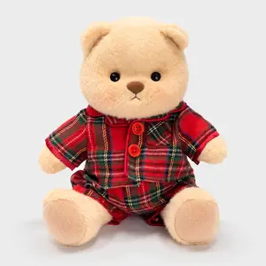 Getahug Christmas Red-Green Plaid Pajamas Teddybear Stuffed Animal, Huggable Collectible Soft Moveable Handmade Jointed Plush, Holiday Mantel-Tree Decoration Gift