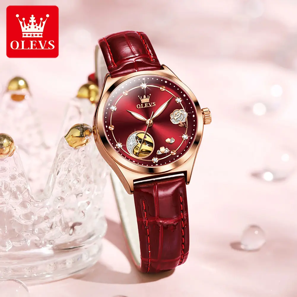 OLEVS Luxury Mechanical Watch for Women, Fashionable Carved Hollow Dial Analog Watch, Luminous and Waterproof, Fashionable Watches