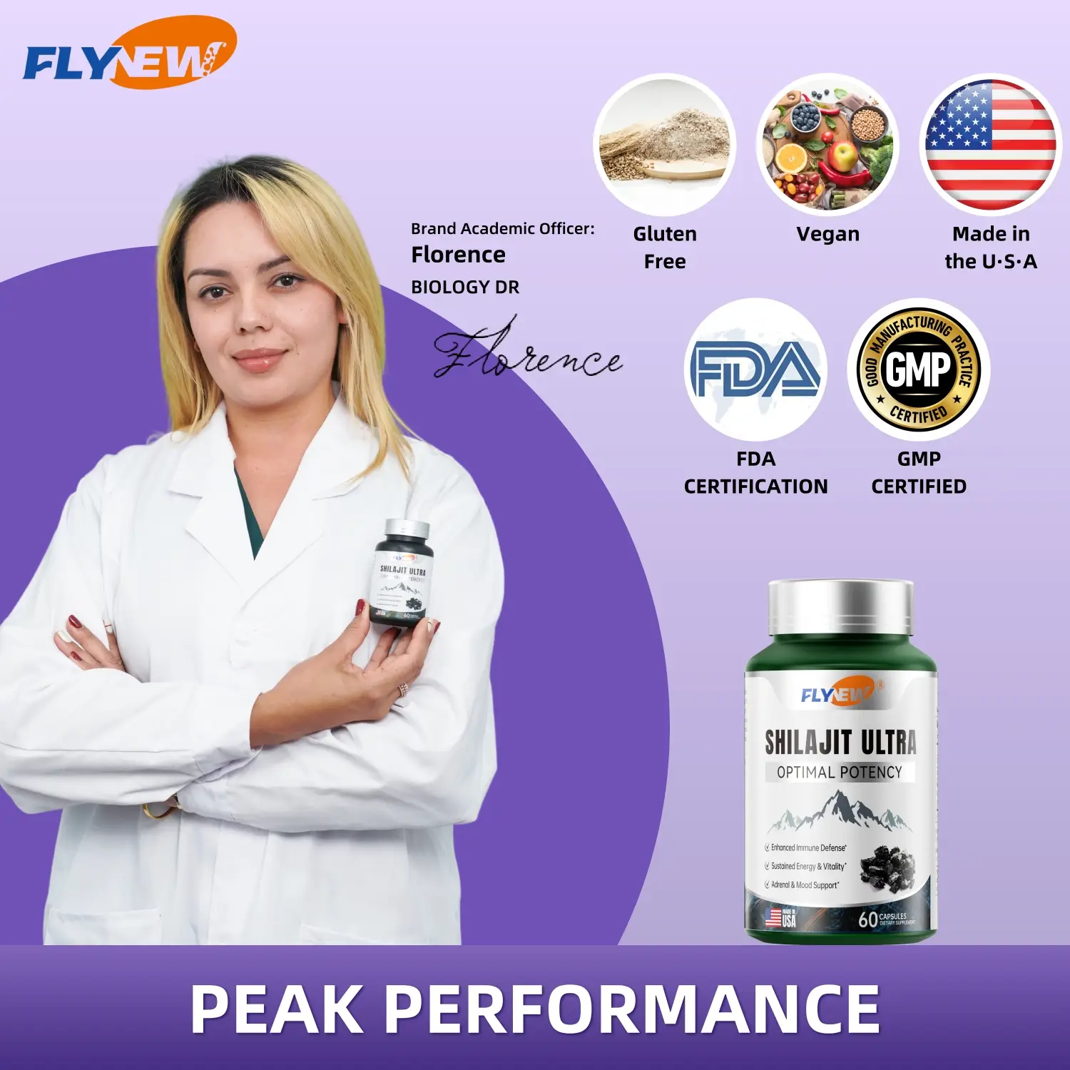 Flynew Optimal Potency | Shilajit Ultra | Adaptogen Energy Stamina Immune Antioxidants | Made in USA | 60 Capsules - Healthcare