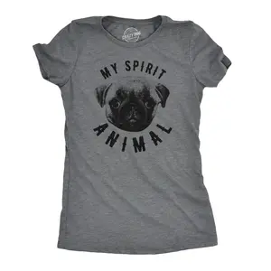 Womens My Spirit Animal Pug T Shirt Funny Dog Mom Tee Cute Top Gift for Her Funny Womens T Shirts Cute Vintage Fashion Casual Ladies T-Shirt Gift Funny Dog Top Women's Novelty Tees Dark Grey