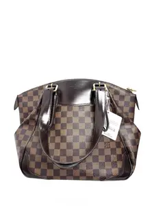 Pre-owned Louis Vuitton LV Damier Ebene Shoulder Bag Brown Checkered Pattern, Gold Hardware, Classic Design
