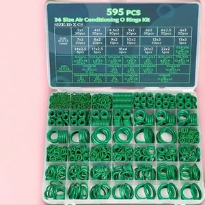 595-Count Automotive AC O-Rings Kit - SAE & Metric Assortment Auto Parts Accessories with 4 Pick & Hook Tools (Green) for Car A/C Compressors, Pressure Washer Parts, Water Pumps, Bathroom Fittings Plumbing Seal Repair