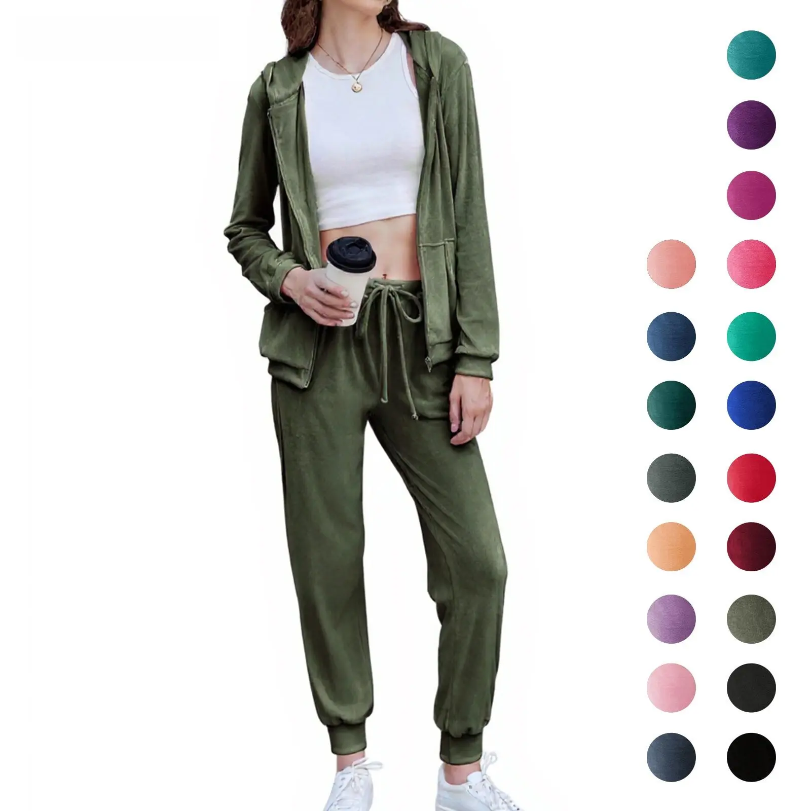 ZEAGOO Women's 2-Piece Athletic Tracksuit Set - Lightweight Full-Zip Hoodie & Workout Pants, Stretchy 3% Spandex Sportswear, Gym-to-Street Sweatsuit Outfit, Sizes XS-XXL