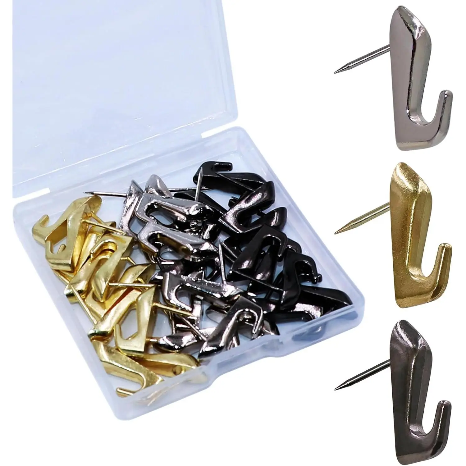 30 count Push Pin Picture Hooks, thumbtacks for Wall Hanger, Picture Hanging Nails for Wall, Decorative Thumb Tacks for Hanging, Bulletin Board Hooks ( &  & Black)