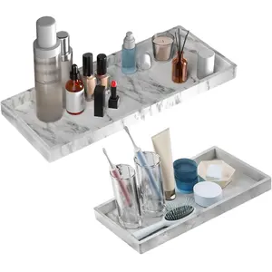 Bathroom Vanity Tray - 2 Pack (7.8" and 11.8") Silicone Bathroom Trays for Counter, Perfume Key Trinket Ring Tray, Decor Soap Dispenser Countertop Tray for Kitchen Sink Organization (Marble Gray)