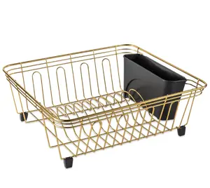 Stainless Steel Dish Rack with Caddy, Gold, 12.5 x 14.2 x 5.4