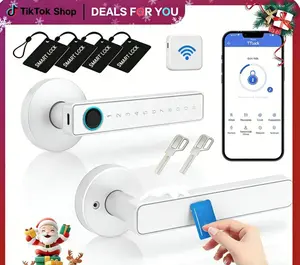 Smart Door Lock with Knob, Keyless Entry Door Locks with Handle, Fingerprint Door Knob for Bedroom/FrontDoor,Generate Passcode Remotely room office Biometric  deadbolt palm camera Door Lock with BLE password auto touch home stopper keypad code, Sliver