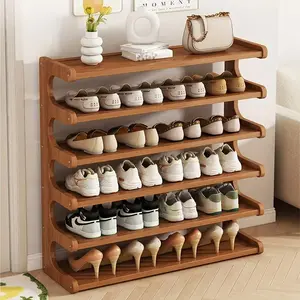 Farmhouse Freestanding Shoe Organizer,Natural Wood Color Wooden Shoe Rack - Multi-Layer Freestanding Shoe Storage Organizer With Wood Grain Finish, Stackable Shoe Shelves For Entryway,, Easy Assembly Home Storage Supplies For Renters​