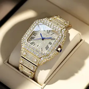 Luxury Unisex Iced-Out Moissanite Watch – Waterproof, Full-Diamond Dial, Roman Numerals, Ideal for Business, Casual & Gifts