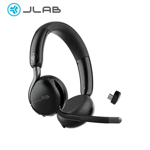 {NEW 2026 VERSION} JLab GO Work 3 Wireless & Wired On-Ear Headset - 65+ Hour Playtime, 40+ Hour Talk Time, Bendable Boom Mic, Cloud Foam Comfort, USB-C Dongle Bluetooth Multipoint Connect Two Devices for Home Office and Remote Work Audio Headphone
