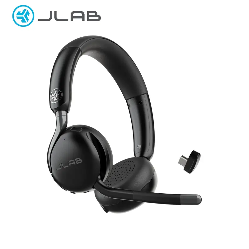 {NEW 2026 VERSION} JLab GO Work 3 Wireless & Wired On-Ear Headset - 65+ Hour Playtime, 40+ Hour Talk Time, Bendable Boom Mic, Cloud Foam Comfort, USB-C Dongle Bluetooth Multipoint Connect Two Devices for Home Office and Remote Work Audio Headphone