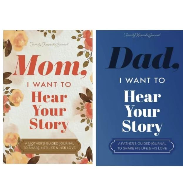 Mom & Dad I Want To Hear Your Story Journal Book Set | Family Legacy Memory Notebook, Perfect Sentimental Gift for Mother's Day Father's Day Birthday