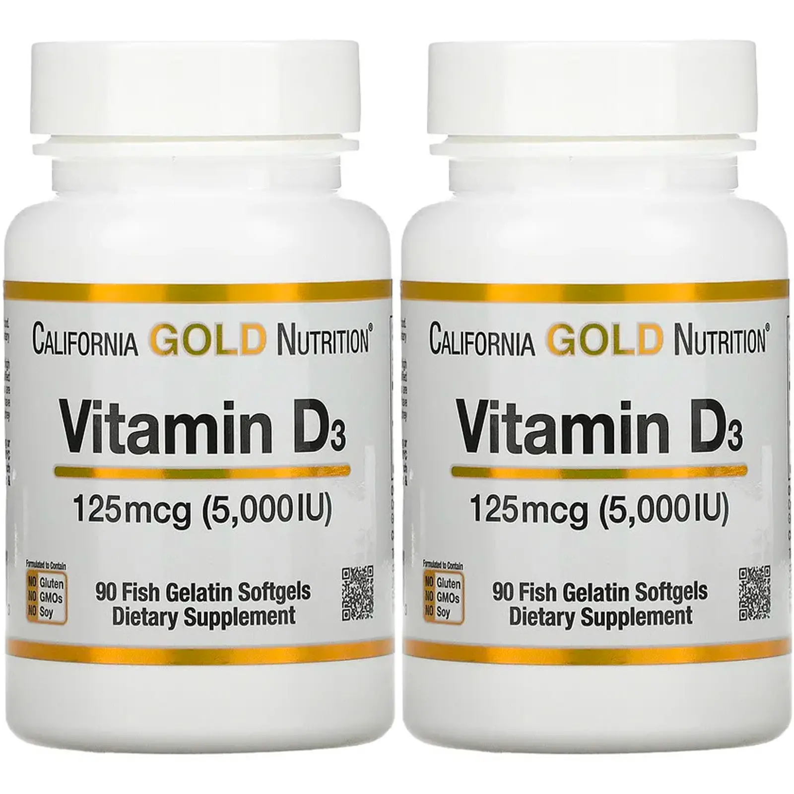 California Gold Nutrition Vitamin D3, 5,000 IU, Cholecalciferol, Supports Healthy Bones & Teeth and Healthy Immune System Function, 125 mcg (5,000 IU), 90 Fish Gelatin Softgels, 2 Pack